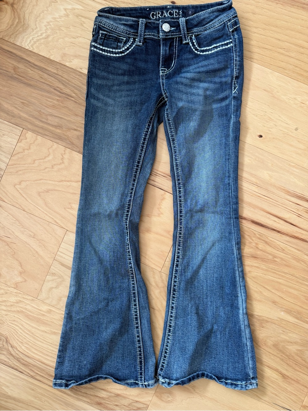 Grace Blue Flare Jeans with Contrast Stitching